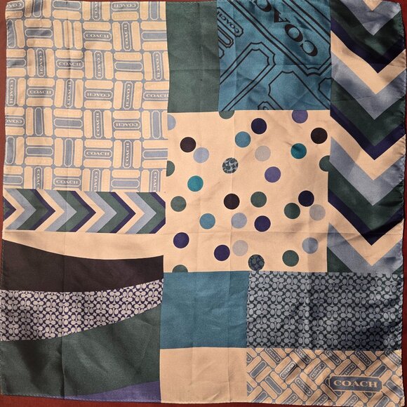 Coach Accessories - Coach Signature Printed 100% Silk Vintage Square Scarf 21 x 21 Various Blue Hues